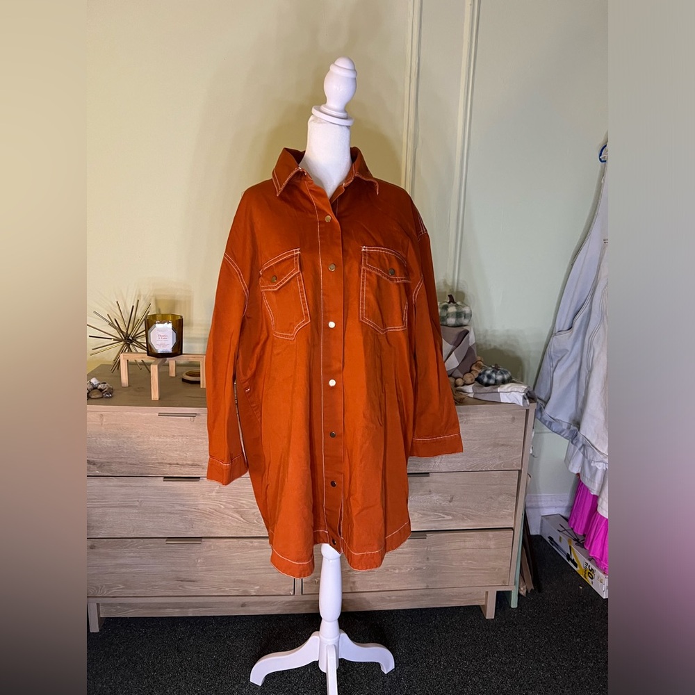 Missguided Rust Orange Midi Mini Button Down Over… - image 3
